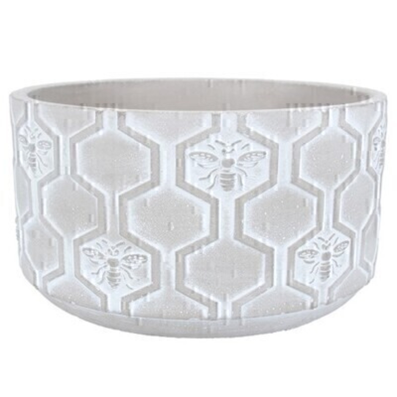 This concrete bowl design pot cover with a honeycomb and bee design is made by the London based designer Gisela Graham who designs really beautiful gifts for your home and garden. It is suitable for an artifical or real plant. Great to show off your plants and would make an ideal gift for a gardener or someone who likes plants. Matching items also available.